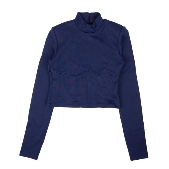 UNRAVEL PROJECT Blue Busti Rib Spall Mock Neck Zip Top Size XL $490 - Picture 3 of 4